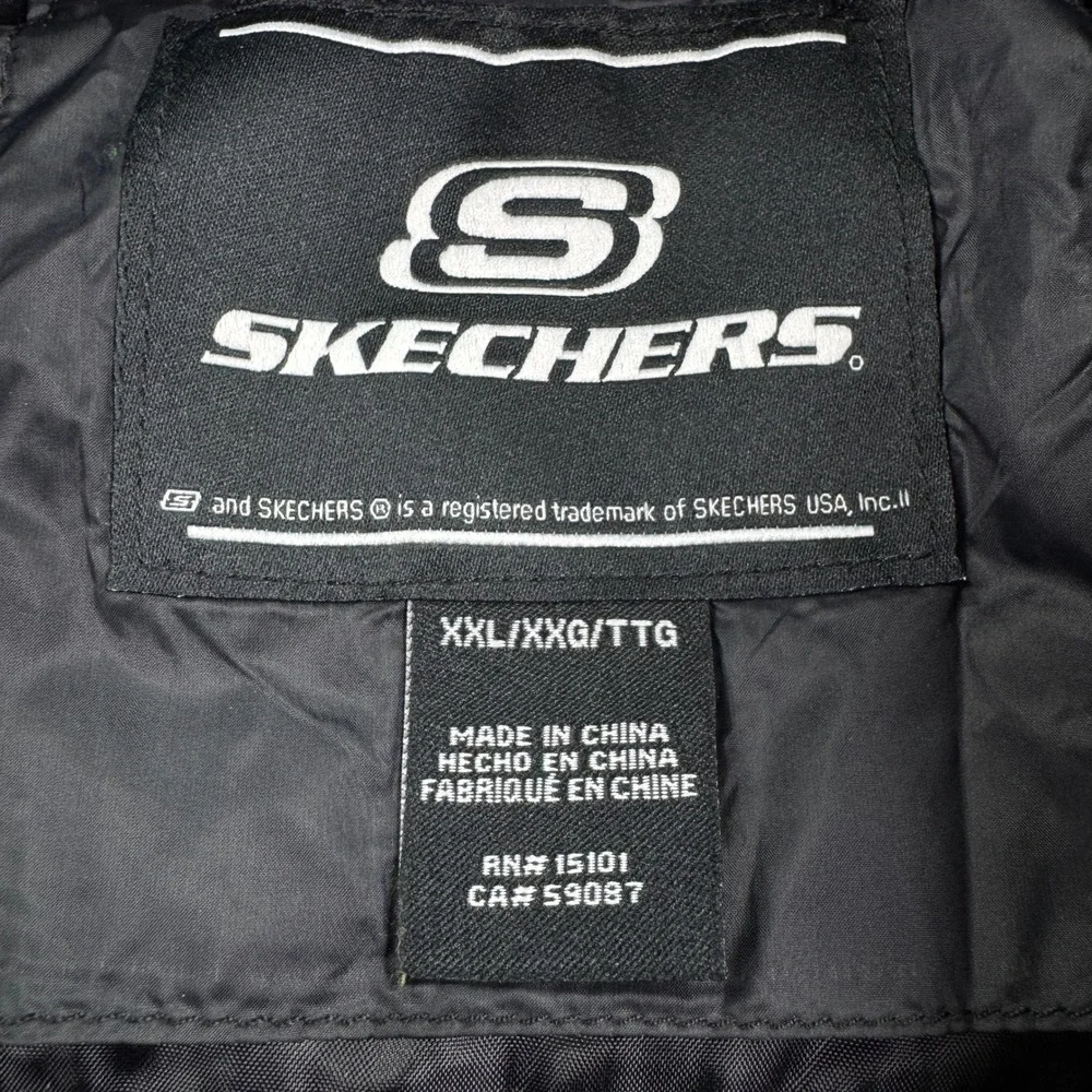 Skechers Mens Jacket Hybrid Puffer Quilted Full Zip Stretch Black Sz XXL Outdoor